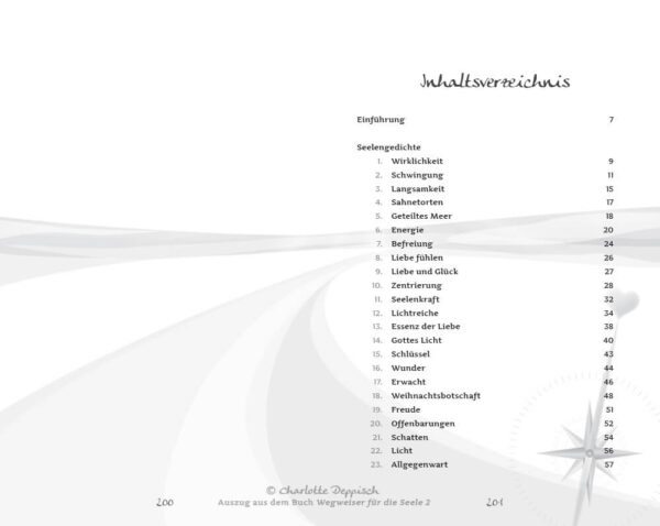 Charlotte Deppisch Buch2 Wegweiser Dem Himmel ein Stück näher, Inhaltsverzeichnis